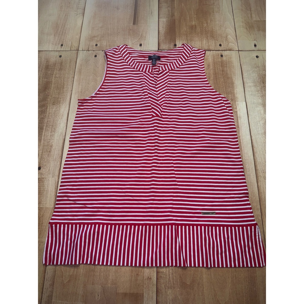 Jones New York Signature‎ Red White Striped Sleeveless Top Shirt Womens Size L
